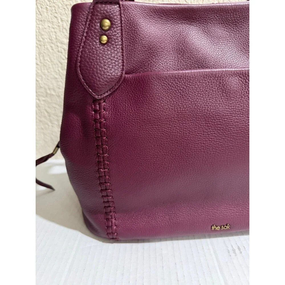 THE SAK Burgundy Leather Shoulder Bag Large Tote Purse